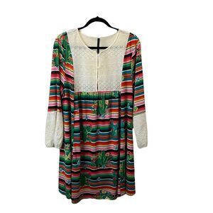 FashionU Aztec Southwestern Striped Multicolor Cactus Lace Dress Womens 1XL